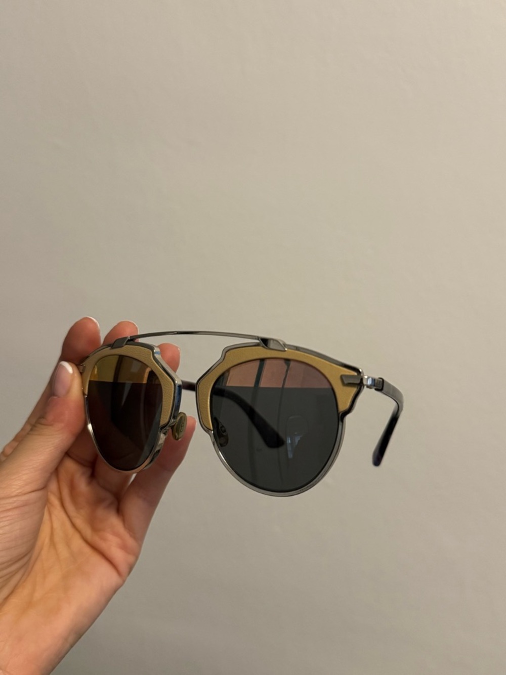 Dior Two-Tone Brown and Silver Round Sunglasses
